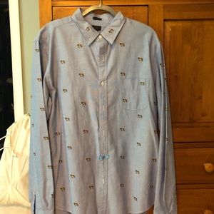 Mens White Button Down Embroidered w/ Bulldogs